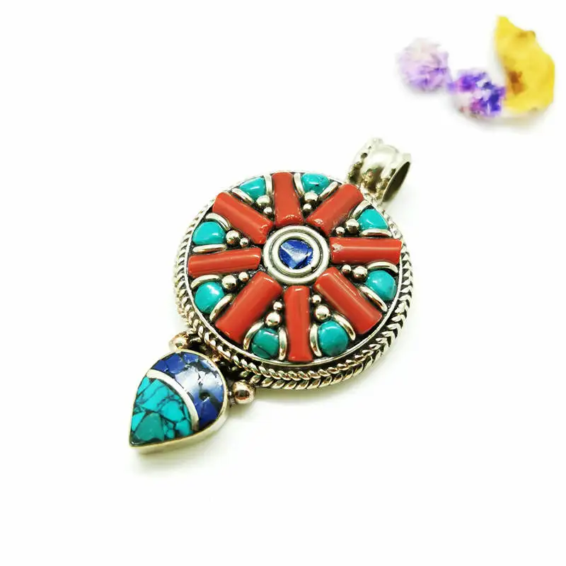 Vintage Jewelry Copper Inlaid Colorful Stone Big Arrow Pendants TBP771