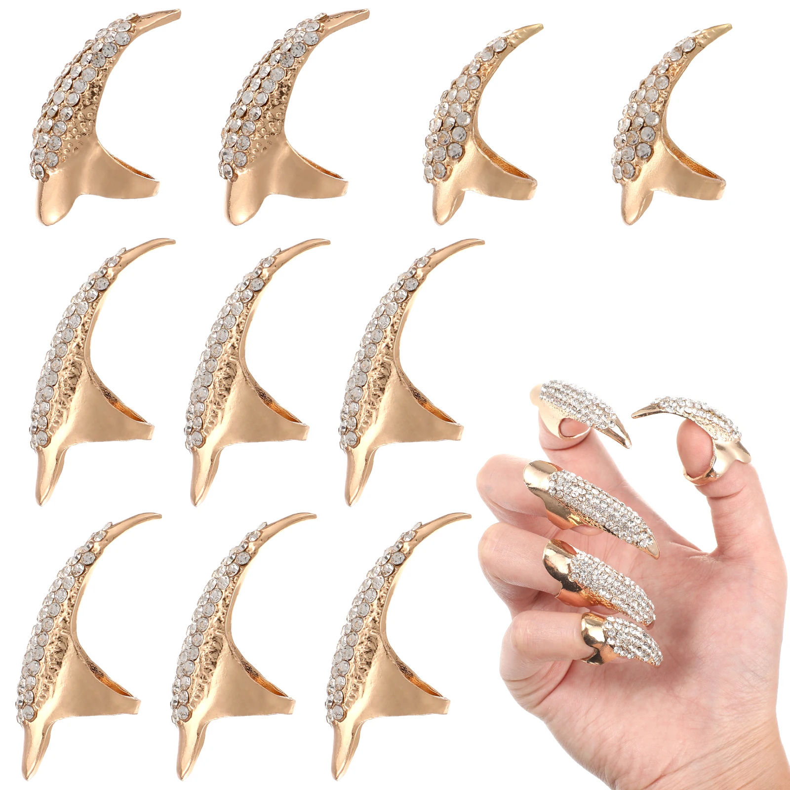 

10pcs 6M 2L 2S Rings Gothic Punk Crystal Finger Claws For Cosplay Masquerade Decoration Claw Paw Ring
