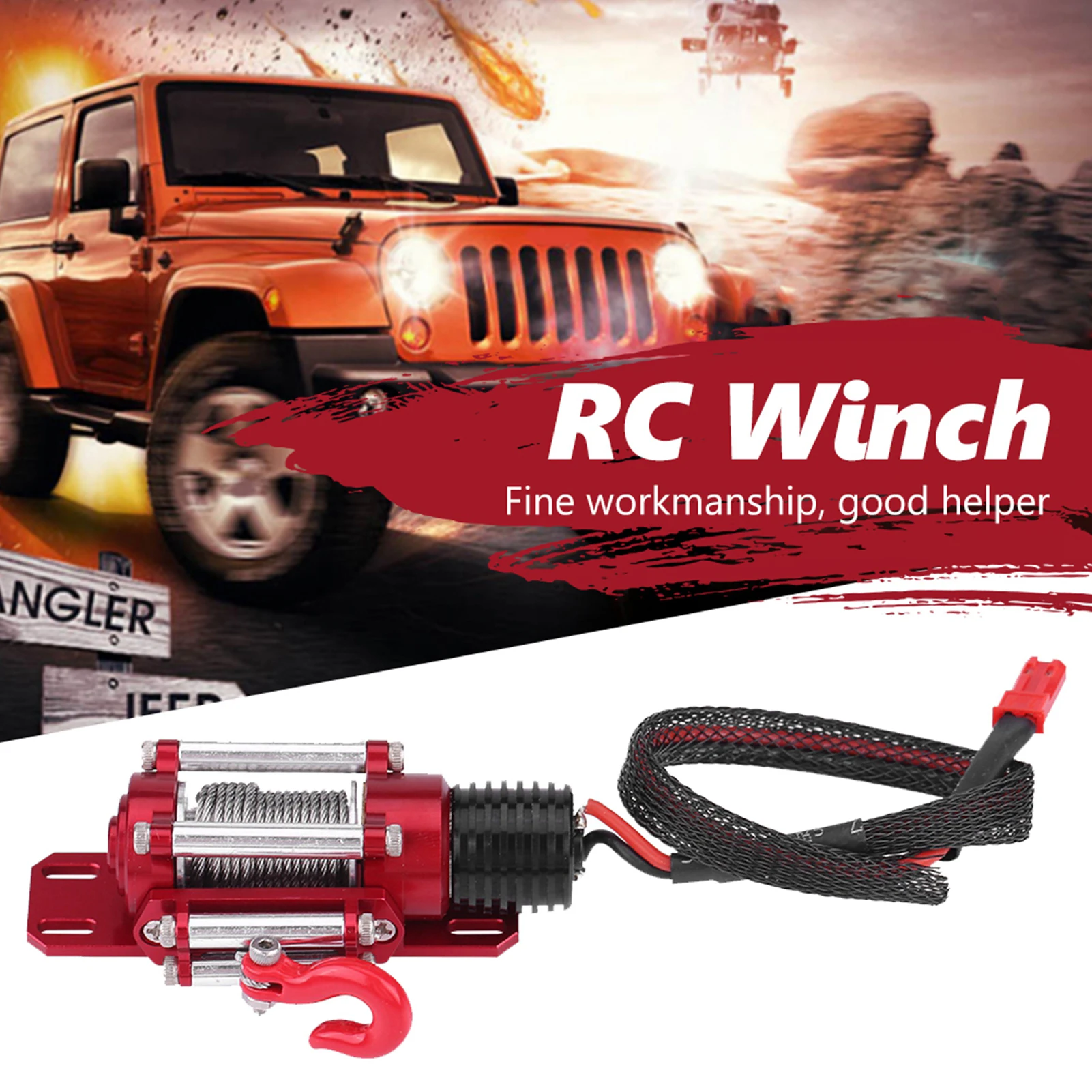 1/10 Scale RC Model Vehicle Crawler Car Accessory Metal Winch With Remote Controller