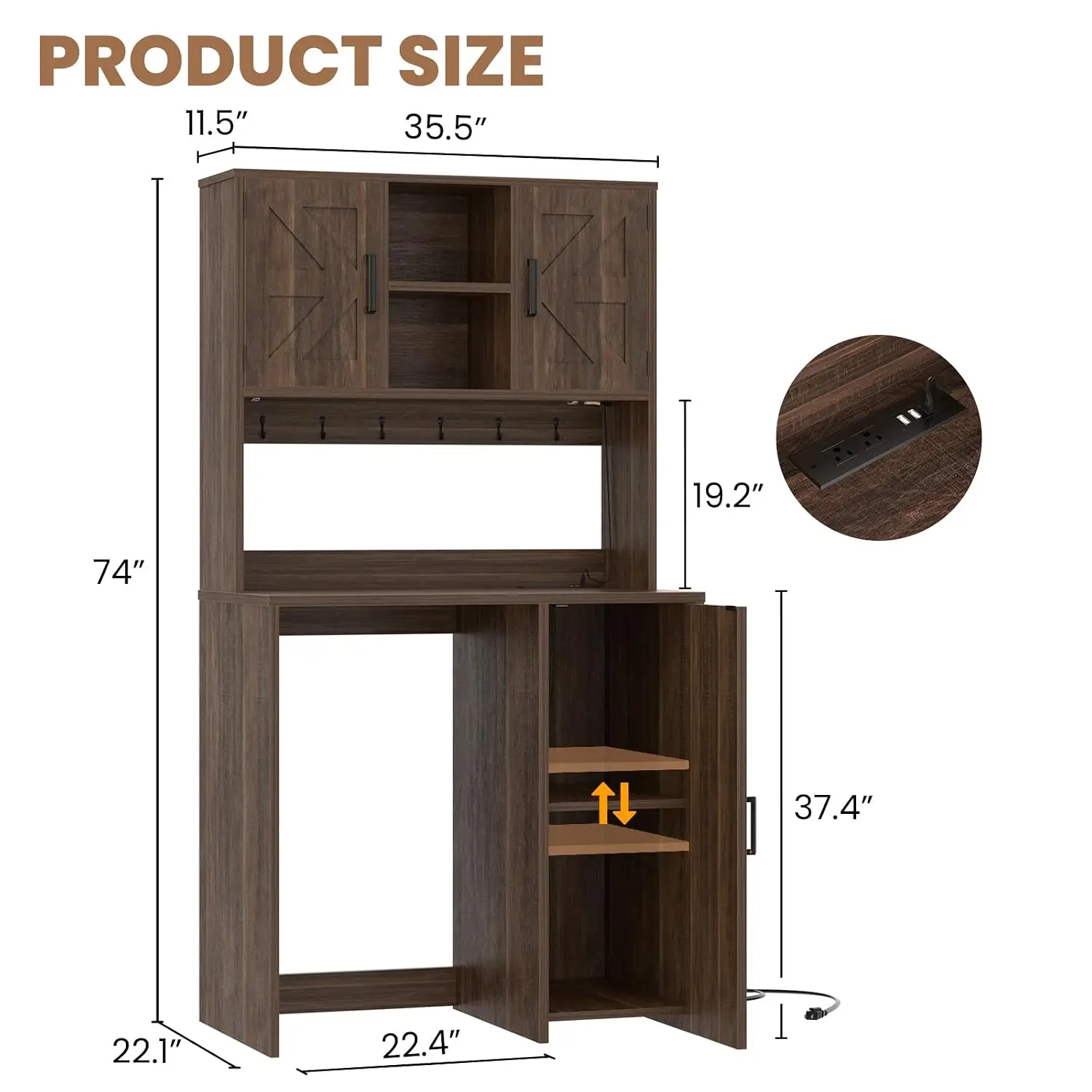 Mini Fridge Cabinet with Outlet & LED Light, Coffee Bar Storage, Customized