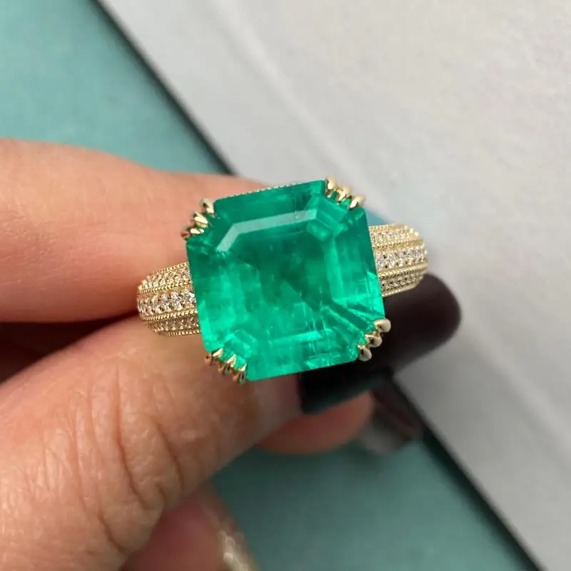 RUIF 2024 New Design12X12MM 7.35ct Rings Lab Grown Emerald for Women Daily Wear Wedding Party