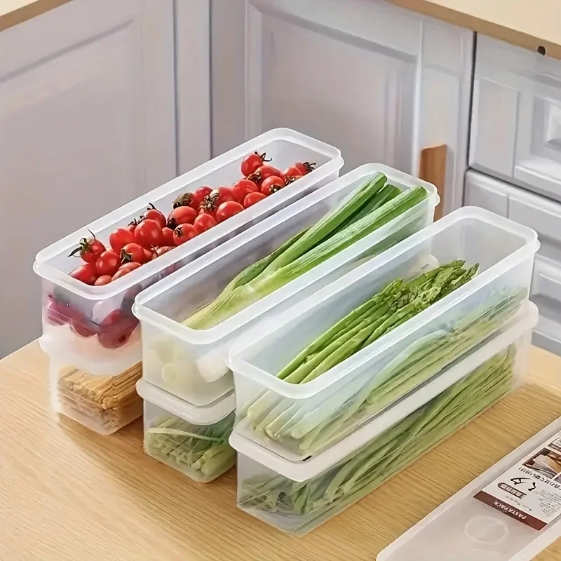 1 Stück lange rechteckige Vorratsbehälter für Lebensmittel, wiederverwendbare Kühlschrank-Organizer-Boxen aus Kunststoff, Küchenzubehör