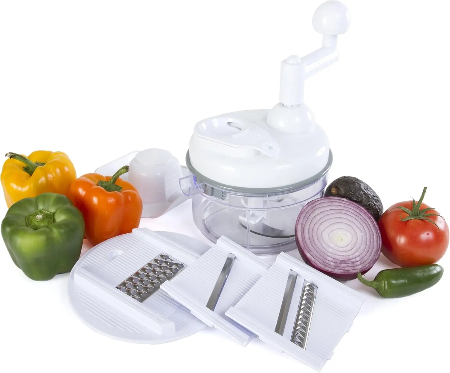 5-in-1 Manual Food Chopper for Kitchen - Salsa Maker, Blender, Slicer, Shredder