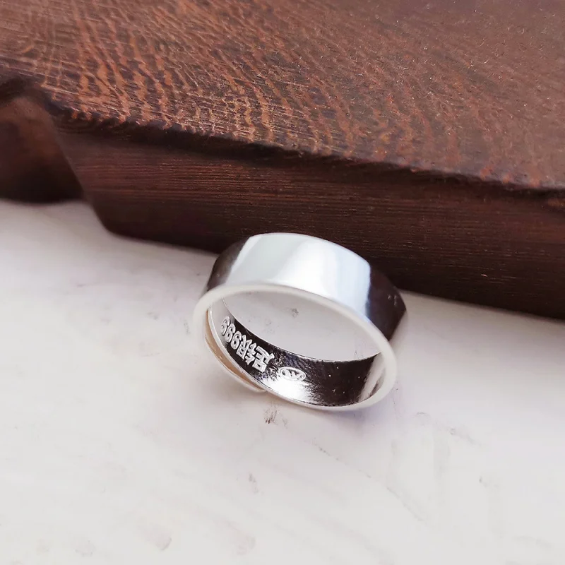 

999 Men, Smooth Surface, Adjustable Wide Opening, Personalized Silver Ring Women