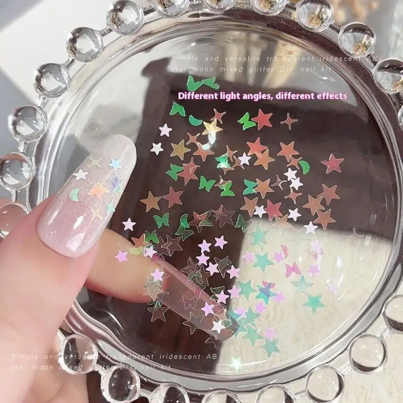 1 صندوق صغير تألق نجمة الحب فراشة ملونة مسمار بريق مسمار سحر الديكور DIY الملحقات