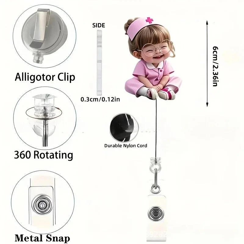 

1pc Nurse Design Retractable Badge Reel - Durable Acrylic ID Holder for Nurses, Office Workers & Students