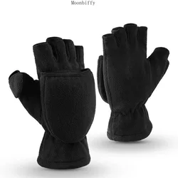 Women Men Winter Polar Fleece Half Finger Flip Gloves Double Layer Thicken Touch Screen Fingerless Convertible Mittens Wrist War