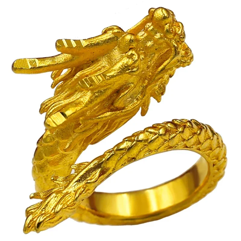 High Quality 999 Pure Gold Color Phoenix Dragon Coupon Ring for Lover Men Women Couple Ring Wedding Finger Rings Fine Jewelry