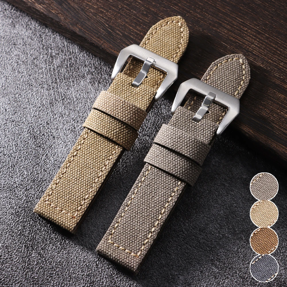 20mm 22mm 24mm Canvas Leder Armband für Panerai Schwarz Braun Khaki Nylon Denim Armband Universal Männer Frauen Sport Armband