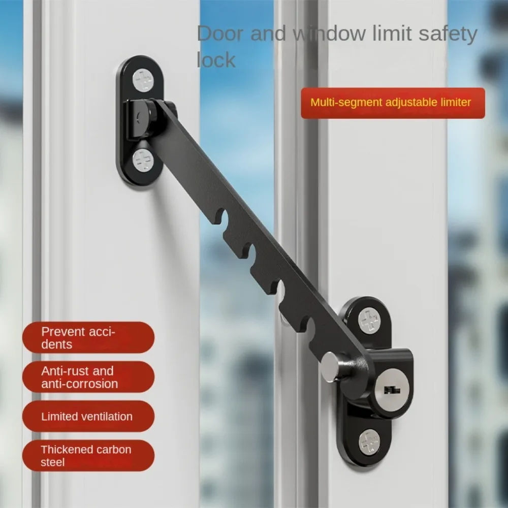 

Window Opening Limit Size Wind Brace Inside Opening Multigear Window Stopper Durable with Screws Child Safety Lock