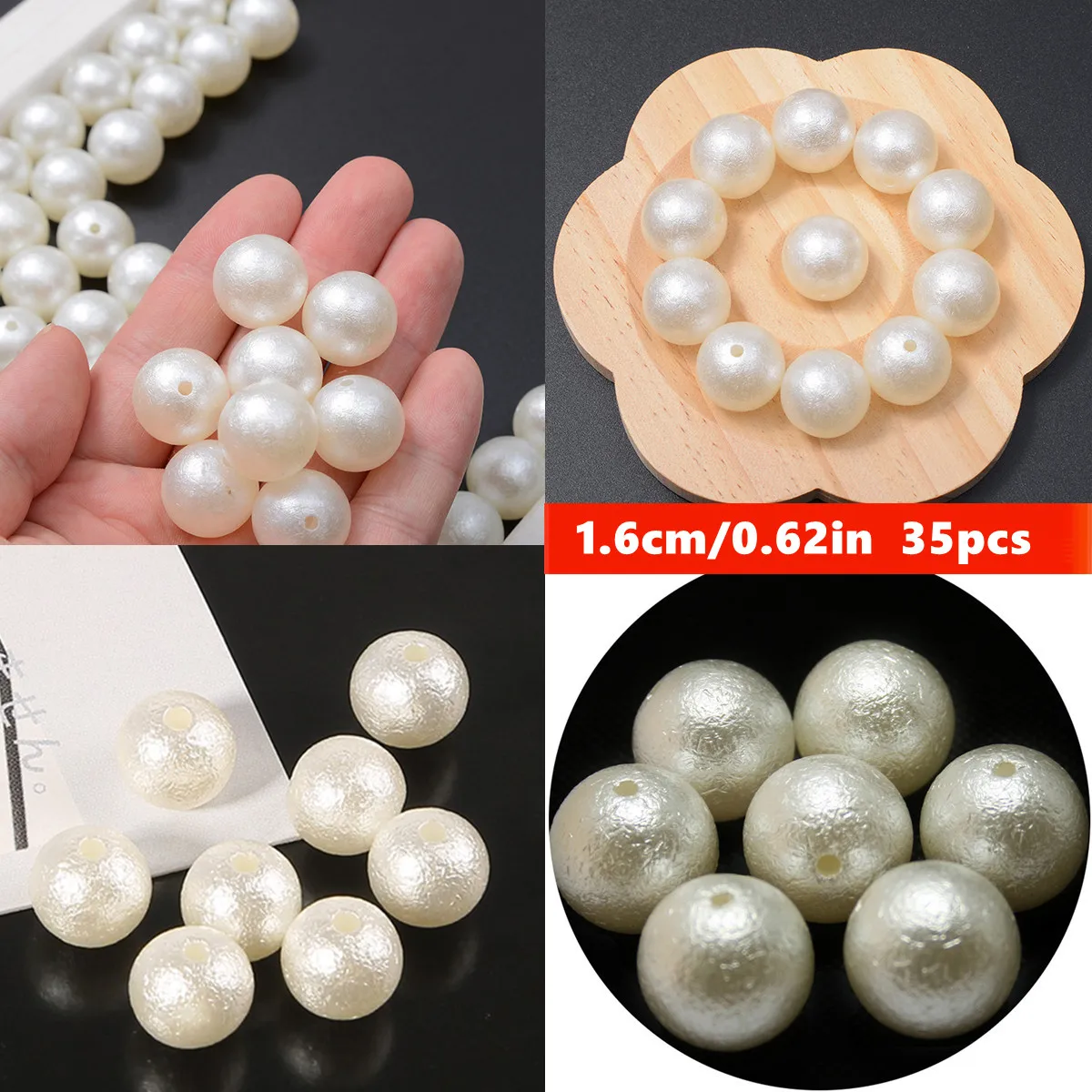16mm 35pcs White Spray paint wrinkles Round Acrylic Beads, Suitable For DIY Making