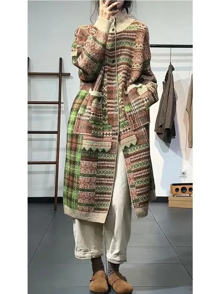 [MODX] 2024 Autumn/Winter Mid Length Art Street Explosion Japanese Retro Ethnic Style Printed Sweater Jacket Lazy Trend