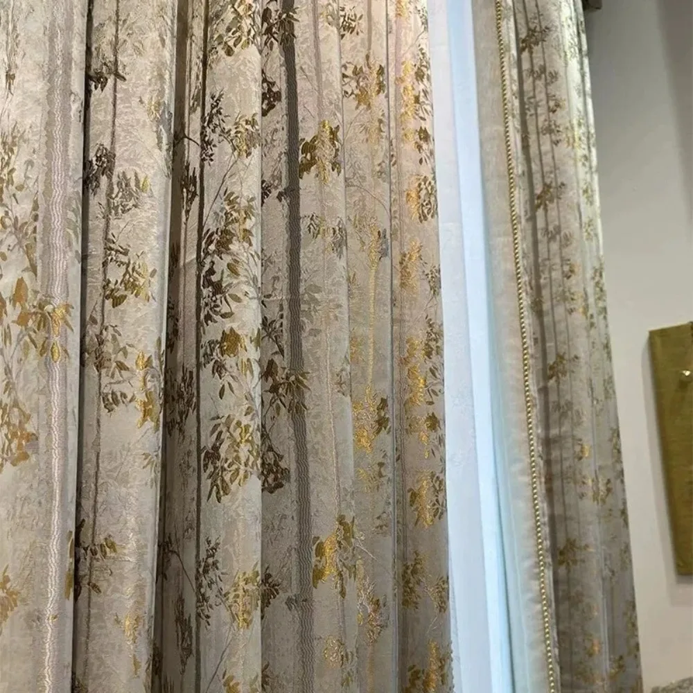 Gold Leaf Printing Chinese Retro Curtains for Living Dining Room Hall Bedroom High Precision Hall Light Luxury Custom Size Decor