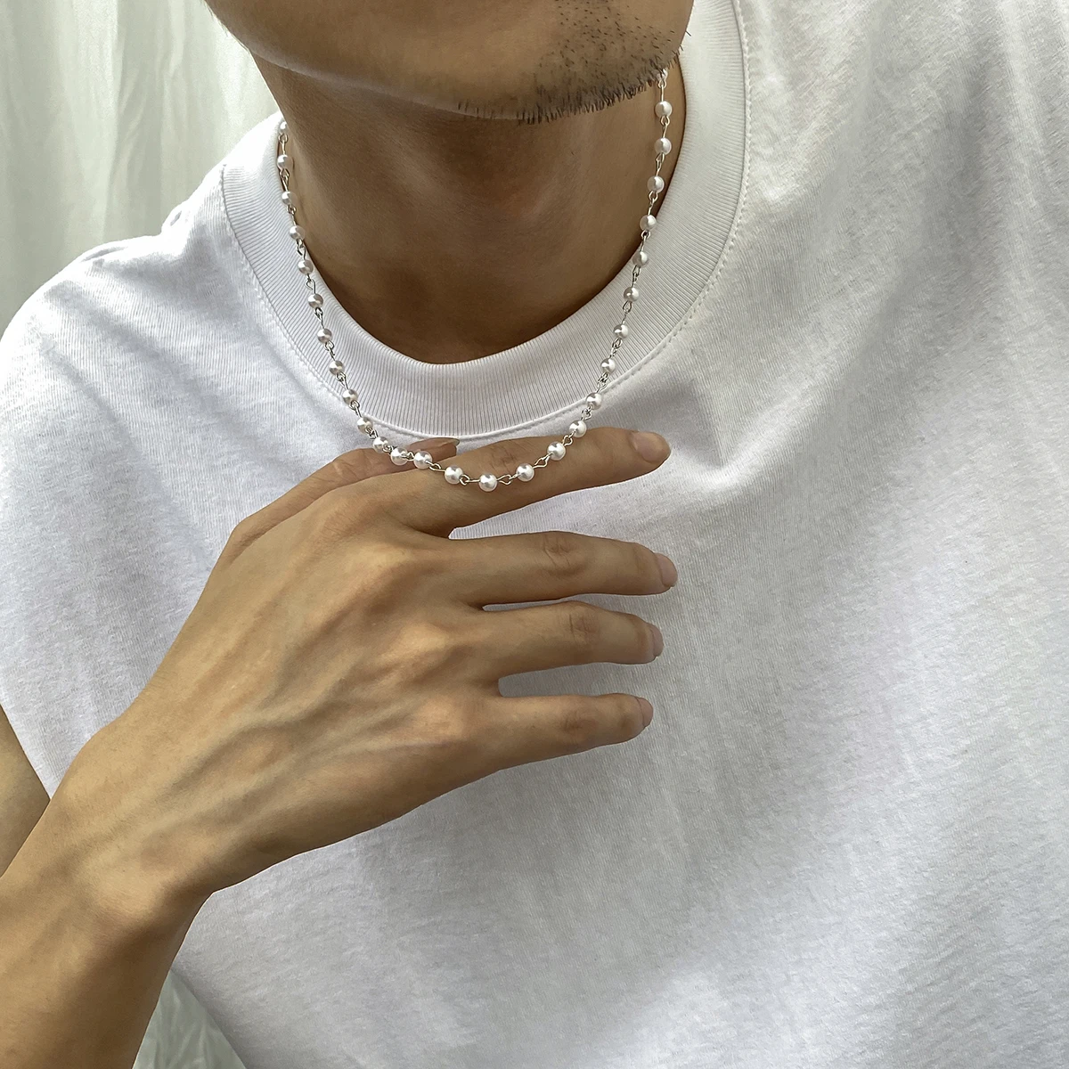 Small Imitation Pearl Beads Chain Short Choker Necklace for Men Trendy Beaded Chain Necklace on Neck 2023 Fashion Jewelry Collar