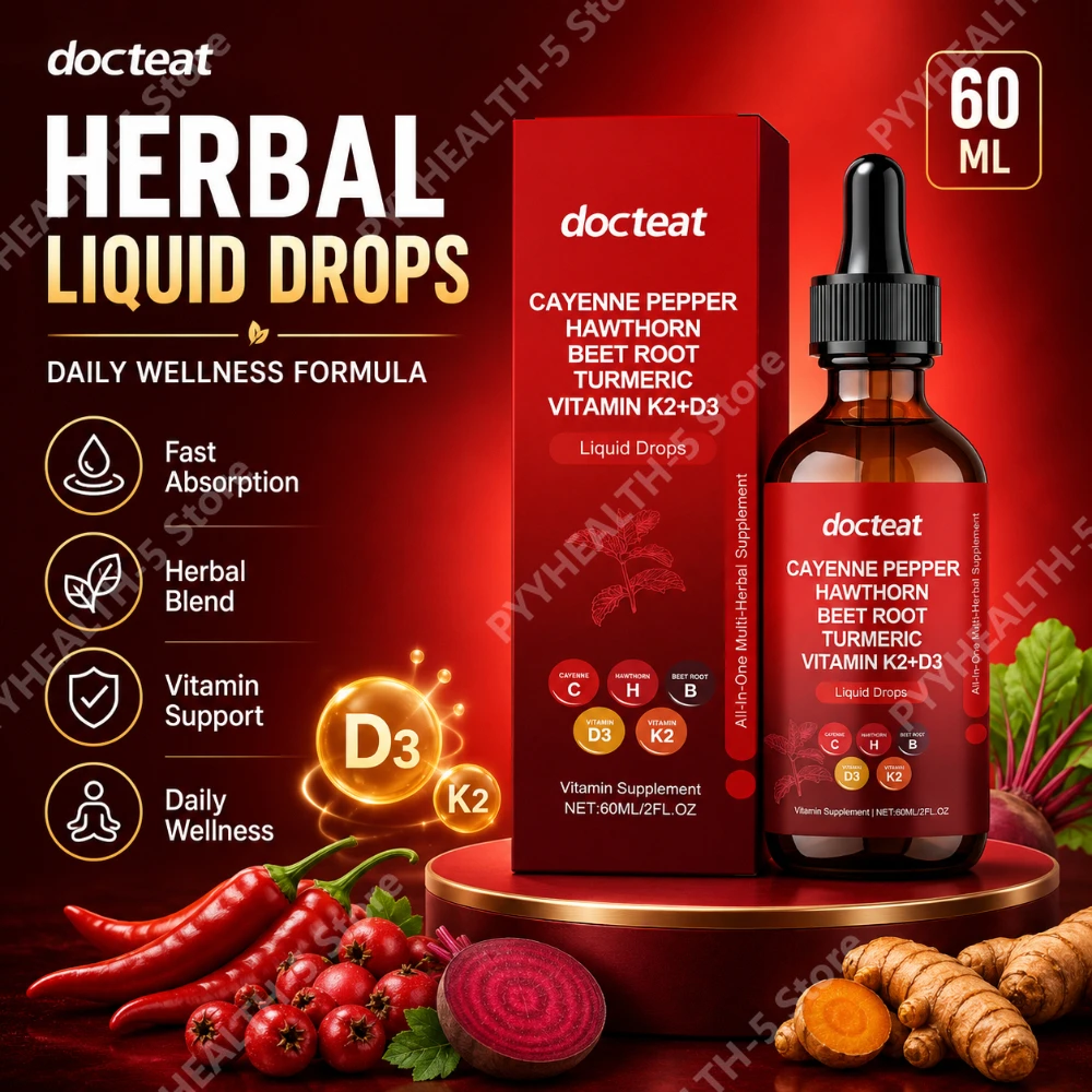 Docteat Vitamin Drops, K2 + D3 Liquid Supplement with Cayenne Pepper and Hawthorn, Helps Maintain Good Health 60 ML