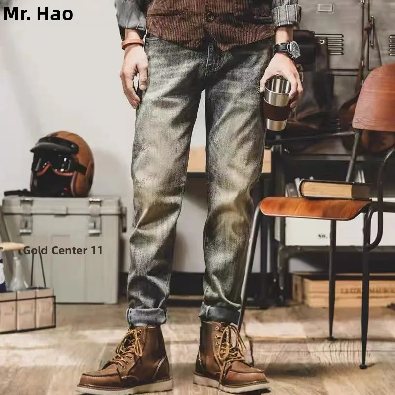 

Мужские джинсы в стиле ретро, американские, из денима, больших размеров, свободные, прямые, простые, модные, брендовые, винтажные, весенне-летние, повседневные.