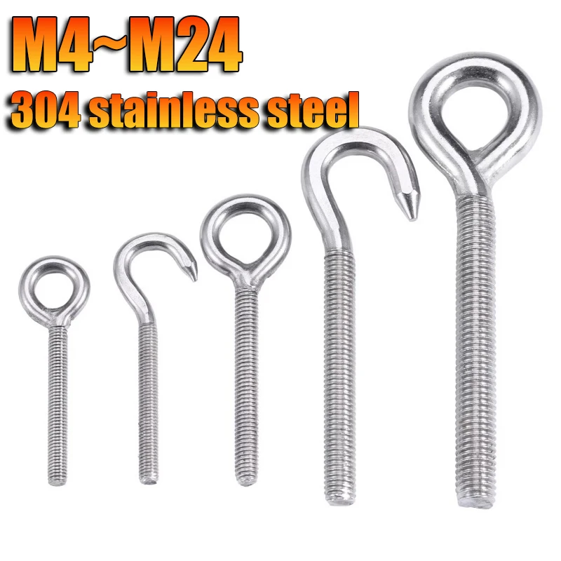 M4~M24 304 Stainless Steel Sheep Eye Screw Bolt Ring Hanging Hook Machine Screw Ring Hanging Hook Suspension Fasteners Tool