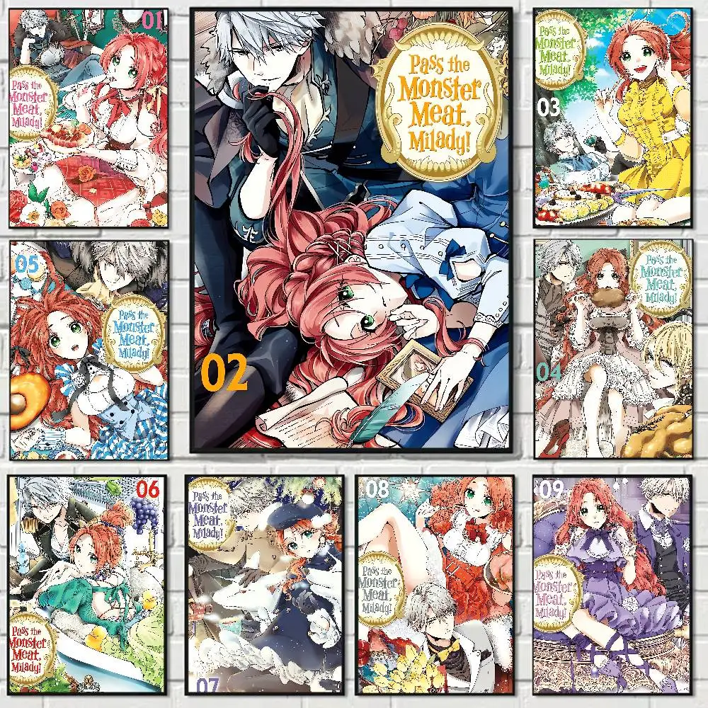 Anime Monster Meat, Milady! Cartoon Anime Poster Watercolor Art Kids Room Decoration Wall Hanging Painting Kids Gift