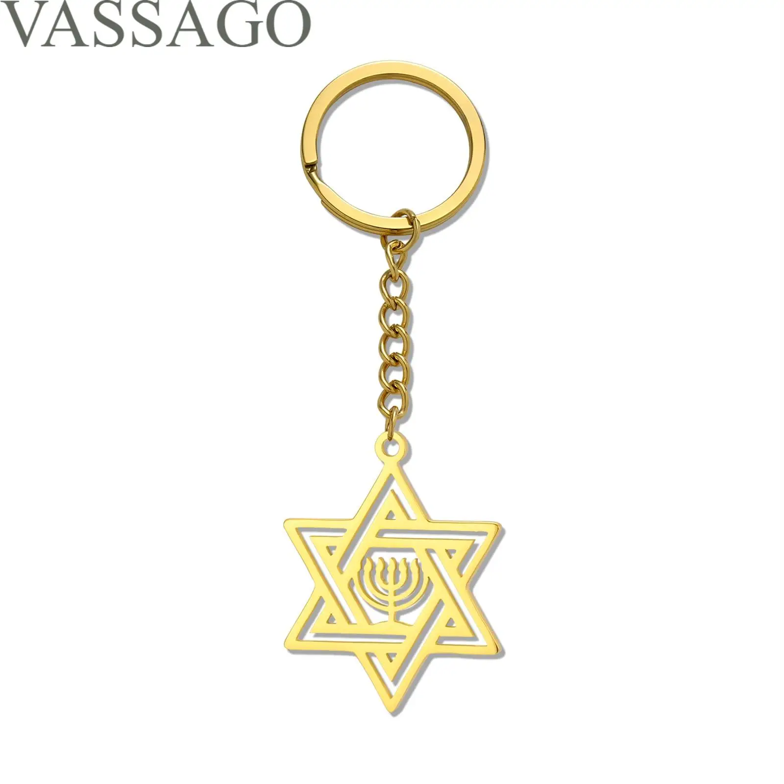 Star of David Keychain for Women Men Jewish Star Menorah Keyring Stainless Steel Hanukkah Keychain Israel Religious Jewelry