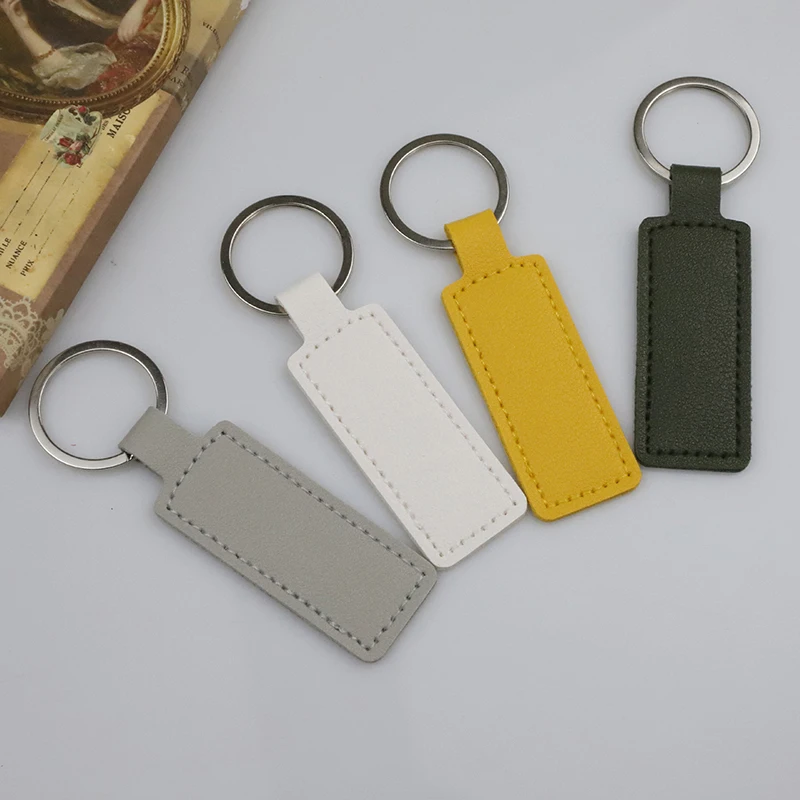1Pcs Double Sided PU Leather Keychain  PU Solid Color Car Key Chain Simple KeyChains Keyholde Car Small Gift Metal Pendant image 3