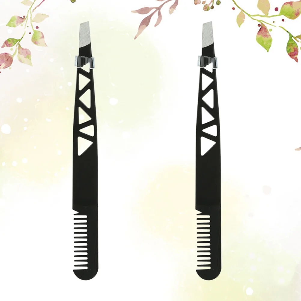 2Pcs Dual-Use Eyebrow Tweezer Eyebrow Trimmer Eyebrow Shaping Tool Makeup Accessories Black