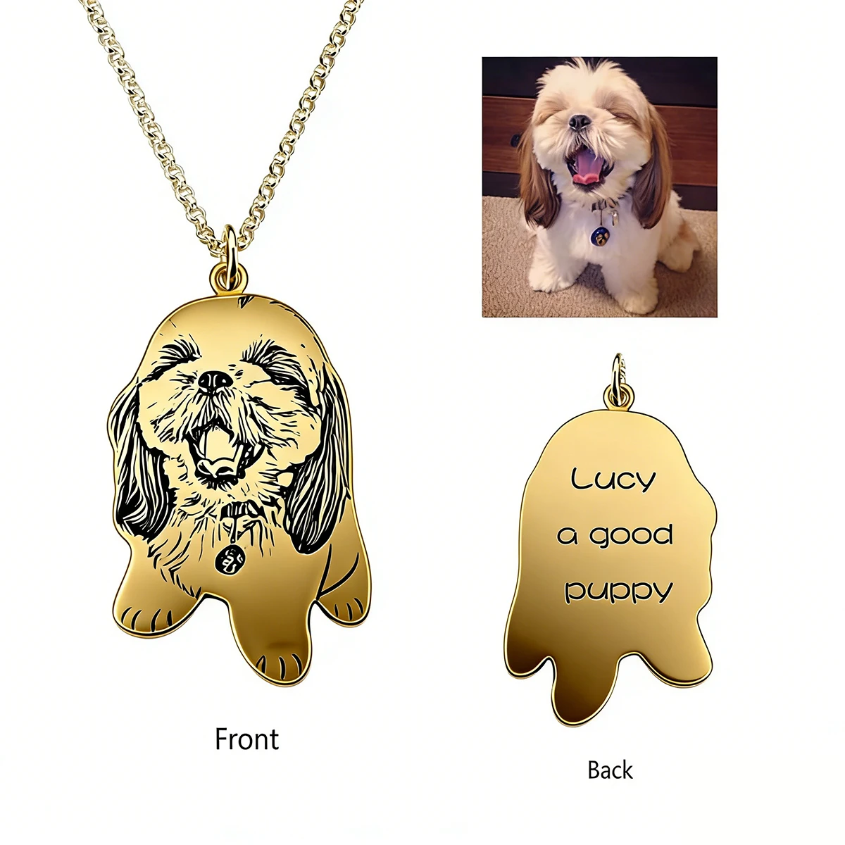 Custom Pet image in the front of Pendant Name on the Back Personalized Stainless Steel Necklace for Women Customized  Jewelry