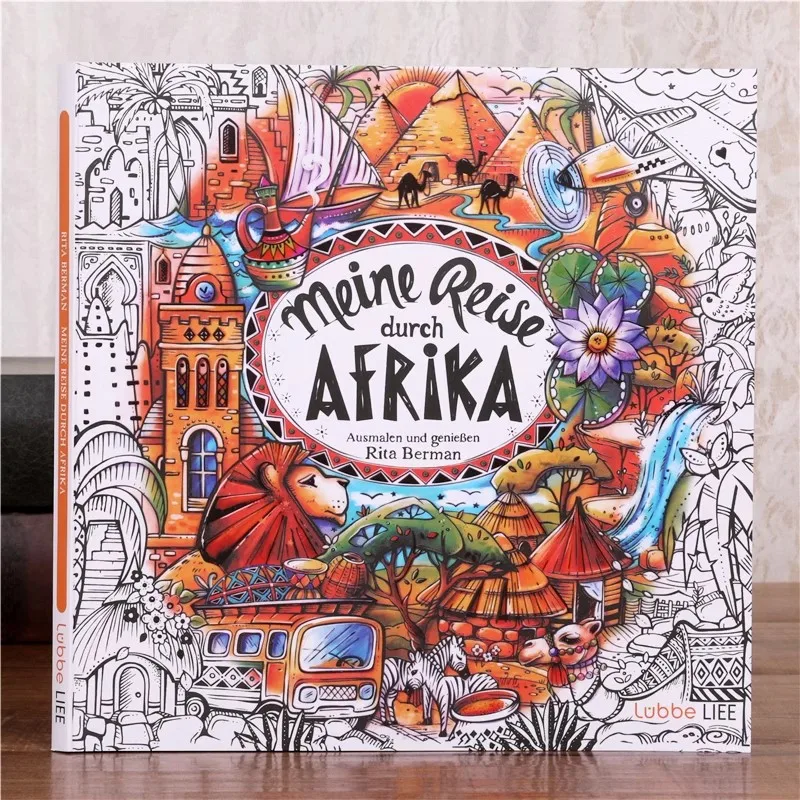 Meine Reise Durch Afrika Coloring Book Adult Graffiti Stress Relieving Drawing Book English version