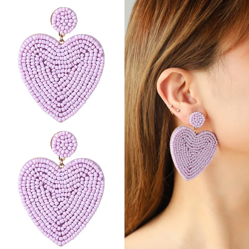 Original new love peach handmade beaded exaggerated temperament earrings women's fashion color earrings treatment
