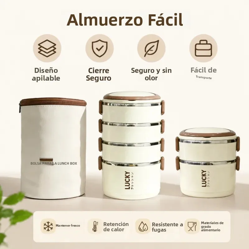 Lonchera con Bolsa Térmica, Juego de Recipientes Portátiles con Aislamiento Térmico, Cajas Bento Apilables de Acero Inoxidable 304