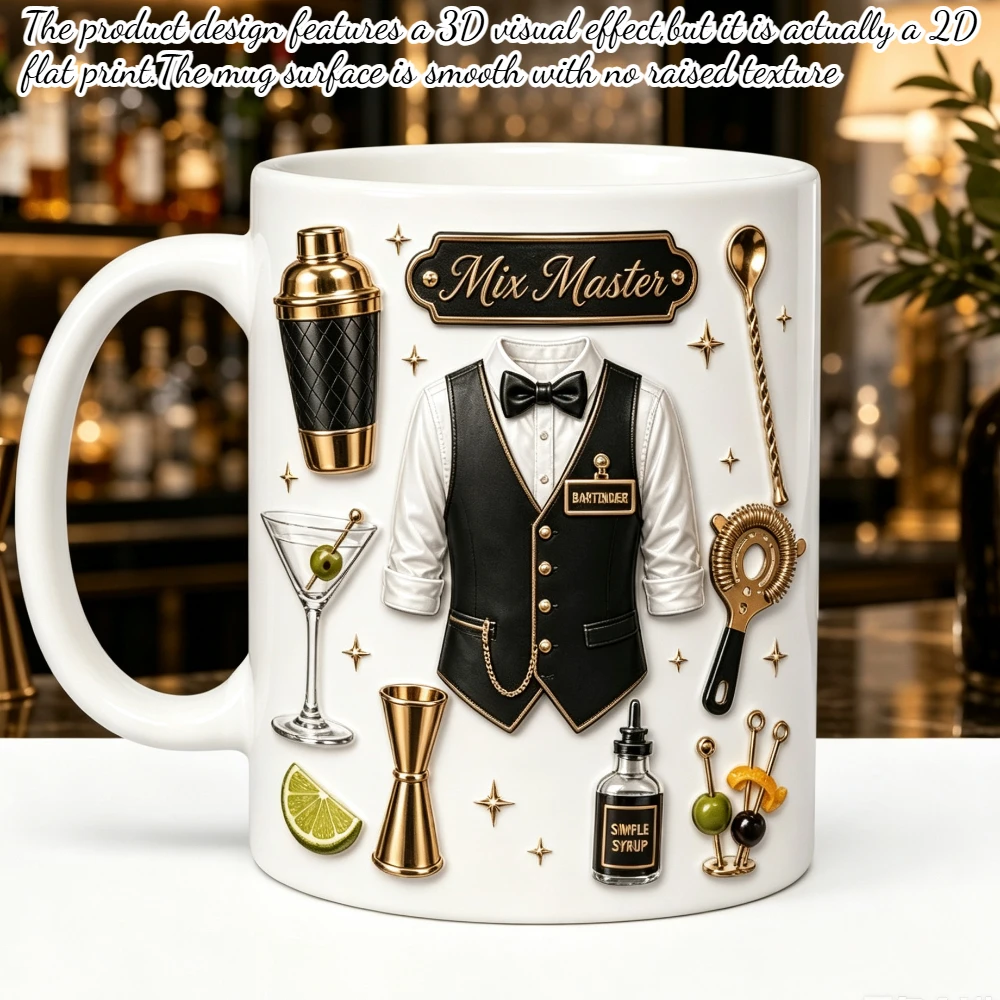 Custom Name Bar Bartender Theme Mug 11oz Personalized Bartender Coffee Cup 2D Printed Cocktail Shaker Vest Martini Glass Gift Mi
