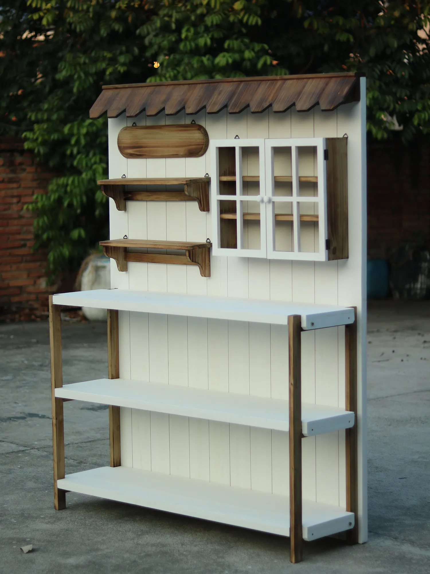 Solid wood gardening workbench table courtyard balcony storage workbench rack multi-functional flower stand