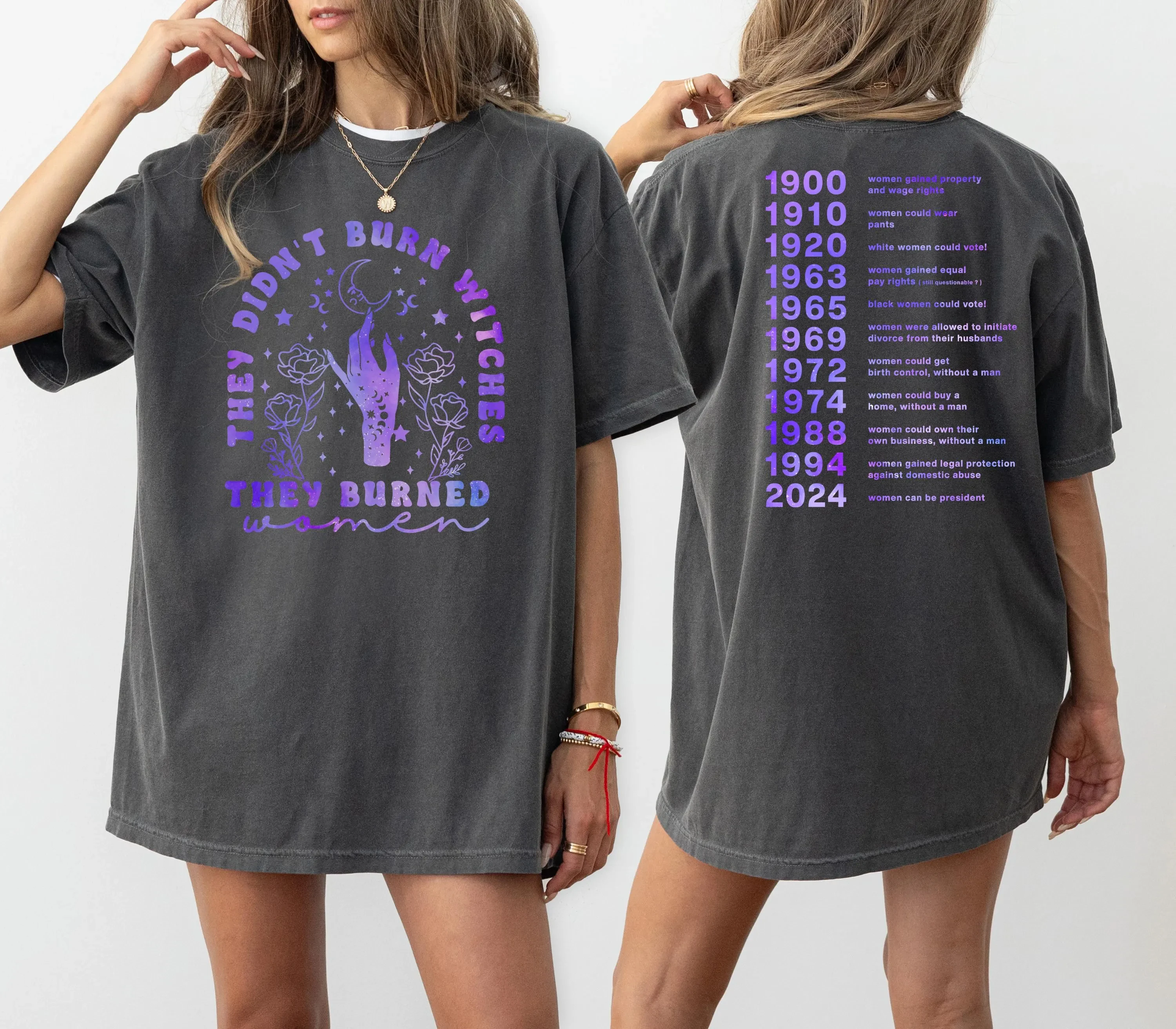 Comfort Colors Feminist Witch T-Shirt They Burned Women Graphic Short Sleeve Shirt Unisex Men Women All-Season