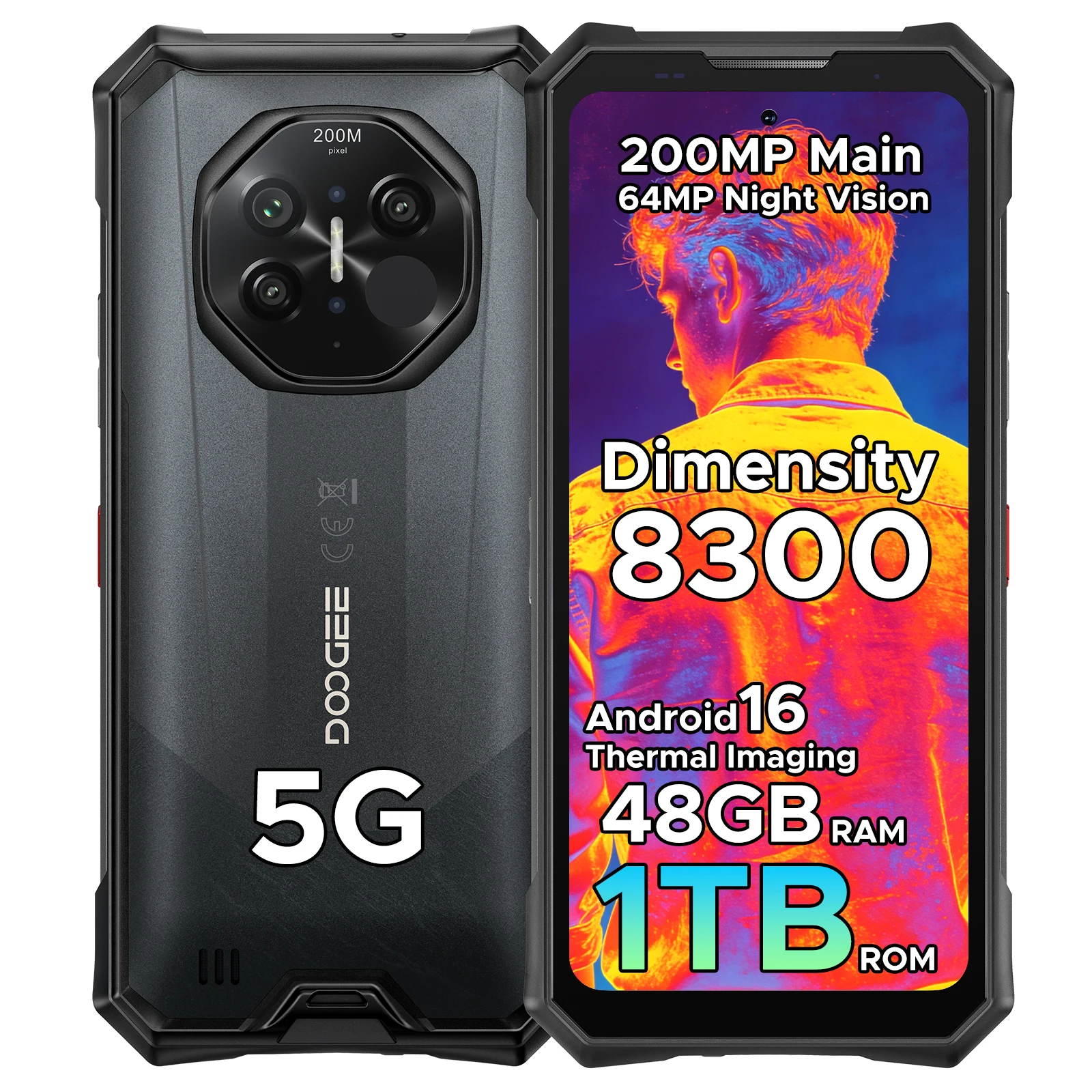 Teléfono Resistente DOOGEE S300 Plus con Imagen Térmica 5G, 48 GB de RAM (12 GB + 36 GB), 1 TB de ROM, Pantalla de 6.78'', 11000 mAh, Android 16, NFC