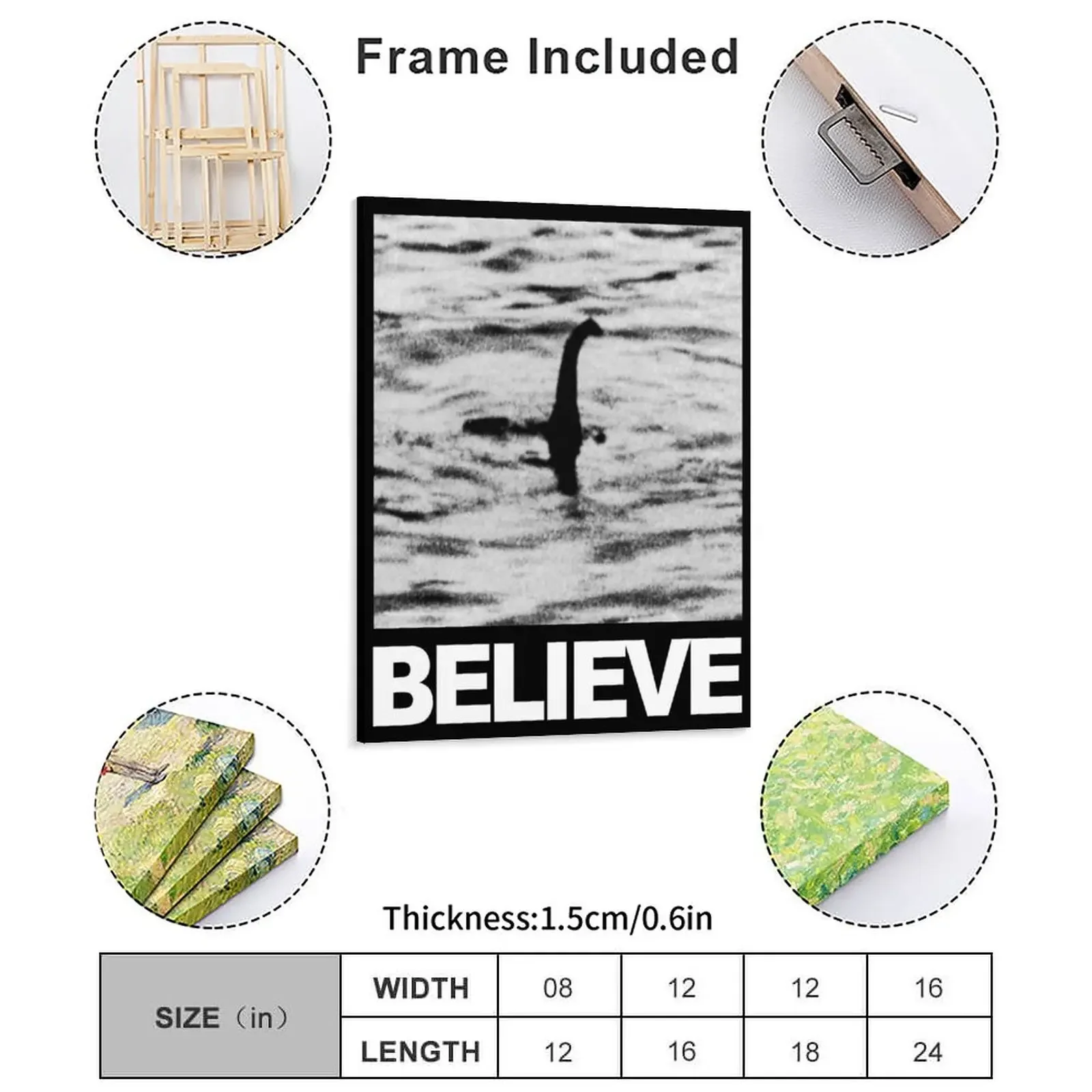 The Loch Ness Monster Believe Canvas Painting Poster Wall Cave Garage Club Cinema Character Personalized Framed Wall Paintings