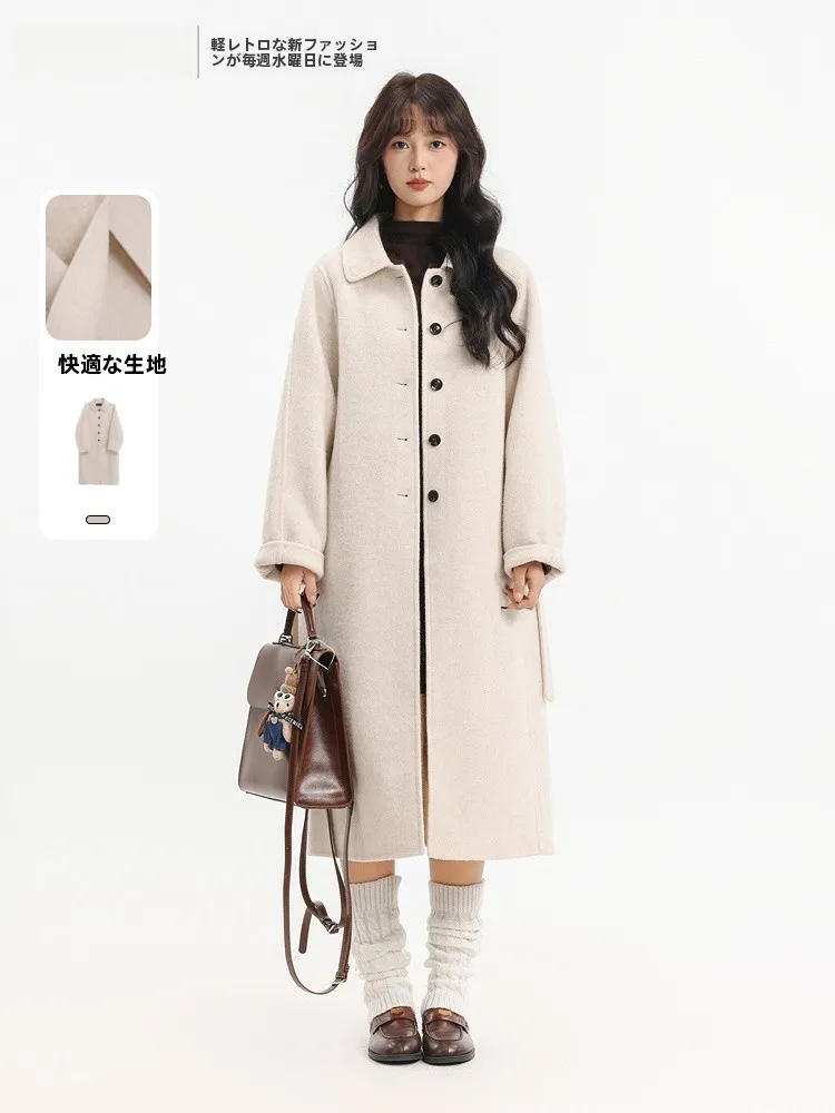 

Двустороннее шерстяное пальто Memory's Starting Point: Новая зимняя коллекция, женская модная приталенная куртка из смесовой шерсти с пуговицами