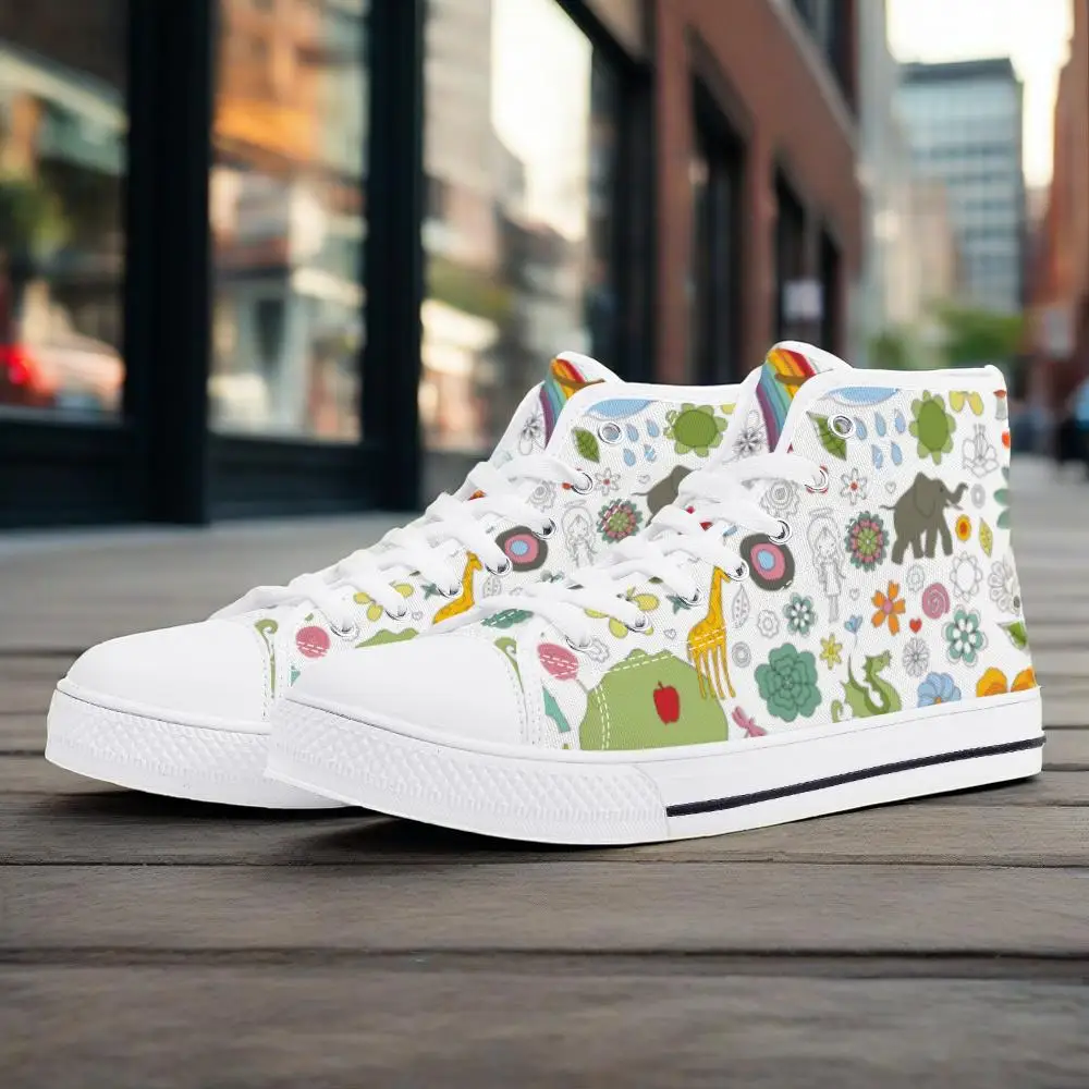 

Cartoon print high-top canvas shoes flat sneakers lightweight casual shoes for men and women