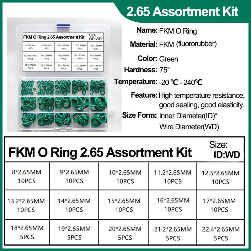 VMQ O-Ring-Dichtungsscheiben-Set aus Silikonkautschuk, FKM-Sortimentssätze für O-Ring-Dichtungen aus Fluorkautschuk, für die Autoreparatur von Luftgasaanschlüssen – Detail 8