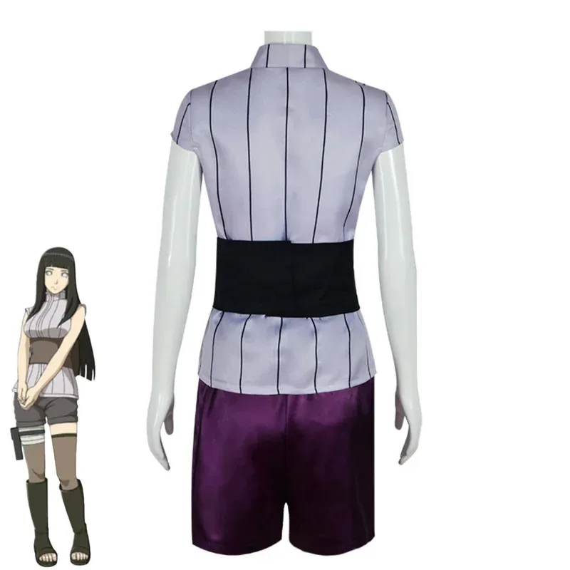 Costume de Cosplay Anime Hyuga Hinata, hauts à manches courtes à rayures, T-shirt et Short, perruque pour femme adulte, Costume de carnaval d'halloween Sexy 5ftu ^ 5f