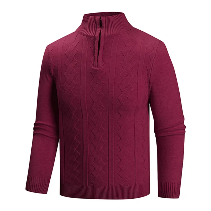 New Autumn Winter Men's Solid Color Knit Pullovers Fashion Half Zipper Stand Collar Knitted Sweater Men Geometric Warm Pullovers
