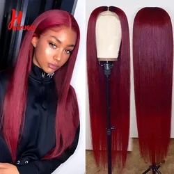 HairUGo 99J 13*4 Lace Front Human Hair Wigs Brazilian Remy Burgundy Straight Lace Front Wigs Transparent Lace