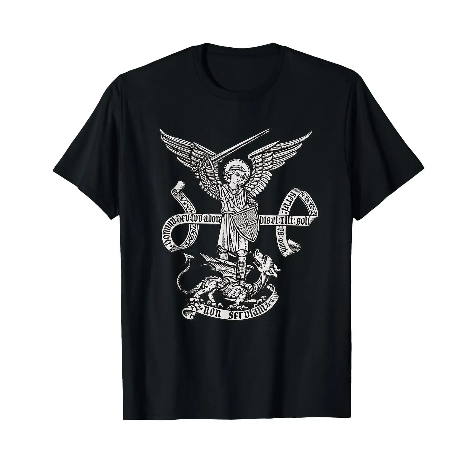 St Michael Archangel Catholic Angel Defend us T Shirt vintage Washed homme Top For Everyday Wear Versatile Comfortable graphic
