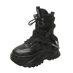 Spring Women Thick Sole Ankle Boots Autumn Luxury Platform Casual Boots Women's 8cm High Heels Wedge Boots Shoes Woman Sneakers