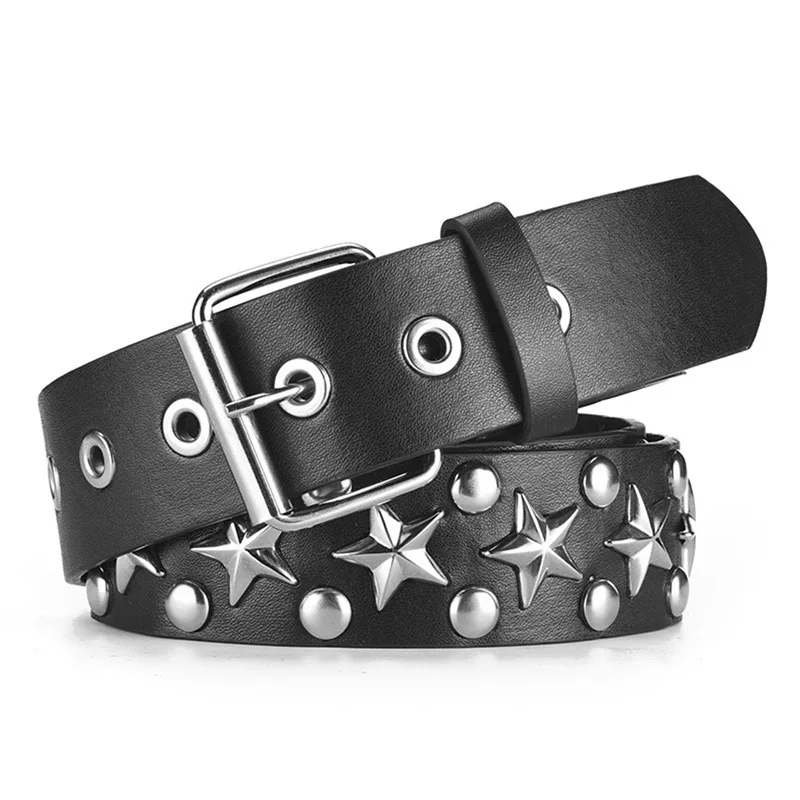 GAOKE Hollow Bullet Decoration Belt Fashion Ladies Leather Studded Gift Man\'s Goth Rock Wild Adjustable Women Punk Black Belt