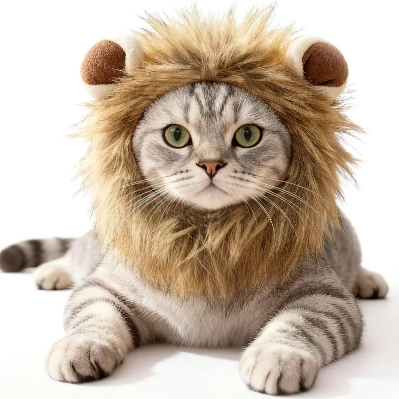 Pet Cat Lion Wig Headgear Rabbit Ears Funny Headgear Halloween Dress Up Hat Cat Cute Hat view 3