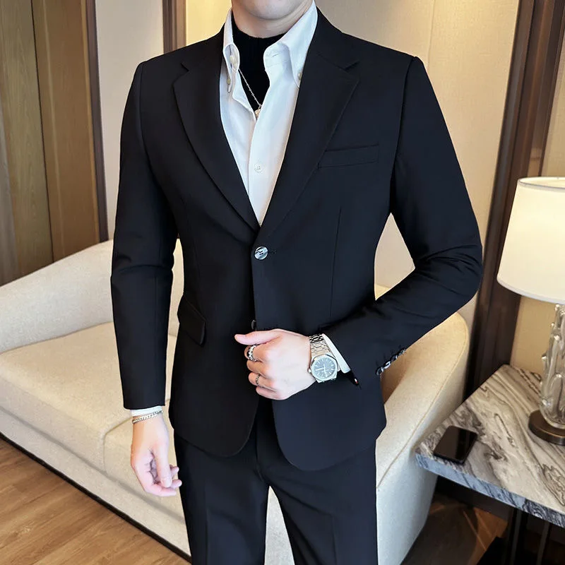 170 Dark Gray Men's Suit Slim Fit Blazer Fashion Gentleman Groom Suit