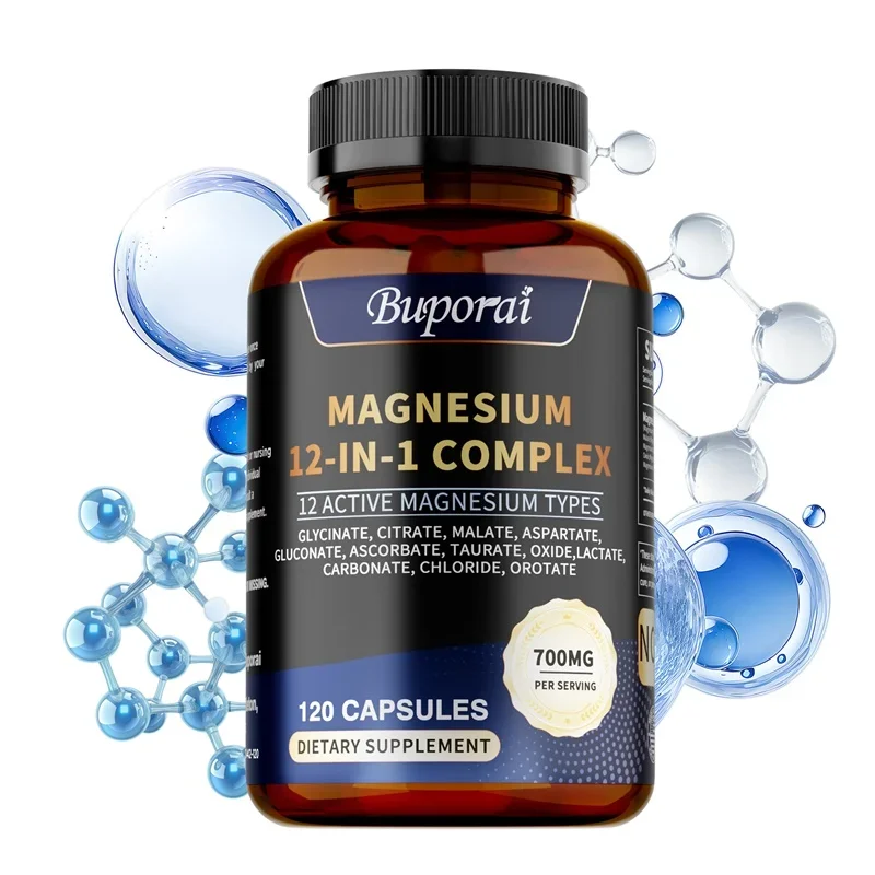 Cápsulas de magnesio complejas: apoyan la salud ósea, digestiva y del sueño, alivia los calambres de las piernas, calma los nervios y aumenta la energía