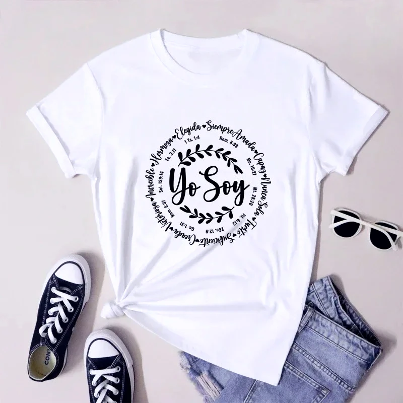 

Футболка с надписью, винтажная, с христианским библейским стихом, для женщин, вдохновляющая, модная, повседневная, в испанском стиле