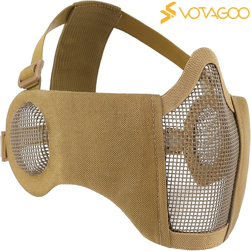 

Airsoft Mesh Mask, Tactical Foldable Half Mesh Mask with Ear Protection, Adjustable Military Mesh Mask Lower Face Protective Mas
