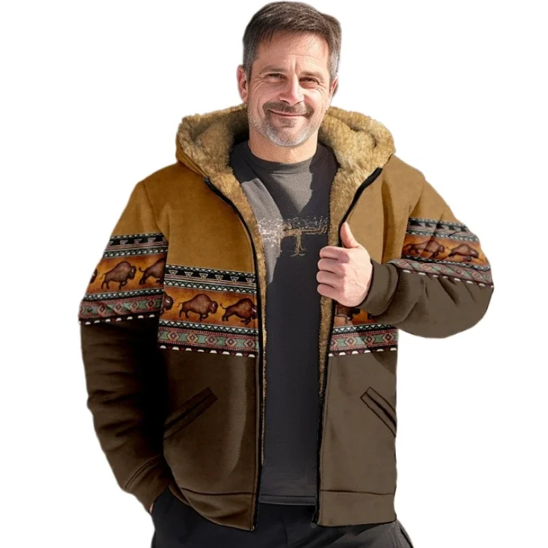 

Vintage Winter Hooded Jackets for Men Thick Fleece Motorcycle Hoodies Casual Fit Zipper Jacket Male Versatile Hooded Sweatshirts