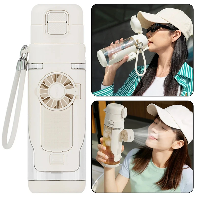 

NEW690ml Water Bottle With Built-In Fan,Portable Cooling Fan Sports Bottle,2 In 1 Summer Cooling Drinkware For School Students